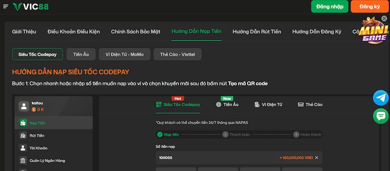 Hướng dẫn cá cược 2 Nạp tiền Vic88